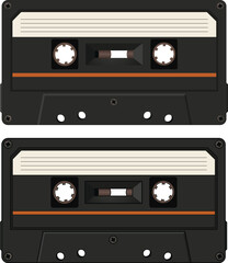 Vintage black cassette tape flat vector illustration