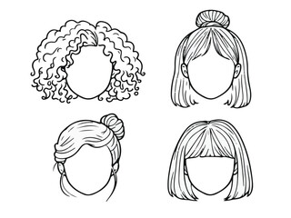 Collection of Different Hairstyles Outline Illustration