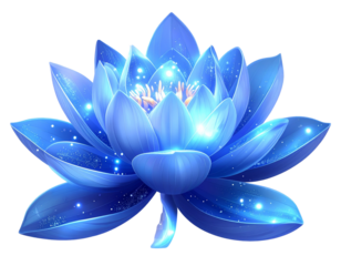 Fantasy Blue Lotus Flower with Glowing Aura, Surreal PNG Artwork