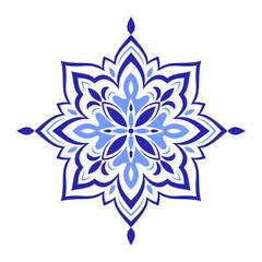 Mediterranean blue floral motif on white background. Ethnic traditional design. Portuguese, Moroccan, Spanish ornament. Vector illustration