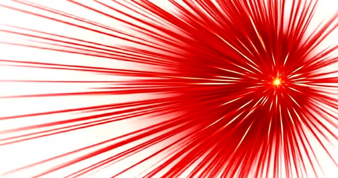 Abstract red burst of light radiating from the center on a white background