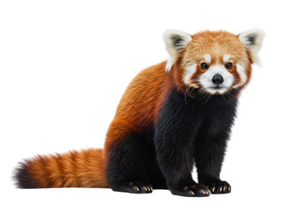 Obraz premium Adorable red panda isolated PNG, sitting upright with fluffy fur and expressive eyes, cute animal on transparent background