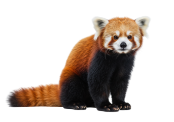 Adorable red panda isolated PNG, sitting upright with fluffy fur and expressive eyes, cute animal on transparent background