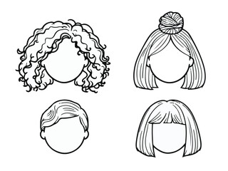 Collection of Different Hairstyles Outline Illustration