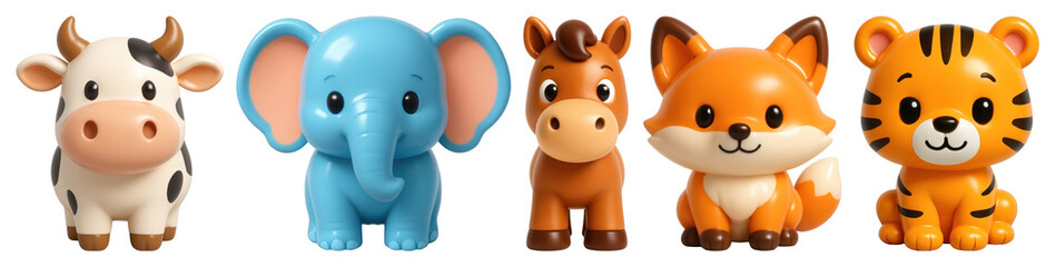 Cute animal figurines in row