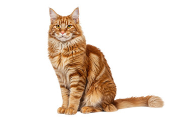 Majestic red Maine Coon cat isolated on transparent background, beautiful ginger tabby feline breed for pet lovers and animal themes PNG