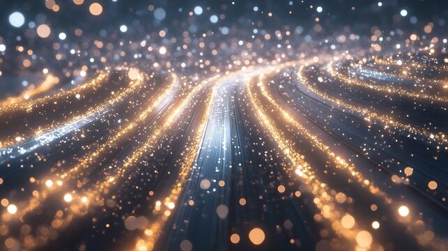 Abstract light trails with glowing bokeh and smooth lines design