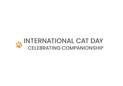 INTERNATIONAL CAT DAY celebrating companionship with a golden paw print, a minimalist, clean, and elegant design