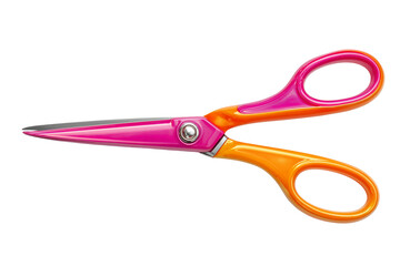 Colorful scissors with pink and orange handle isolated on transparent White background png