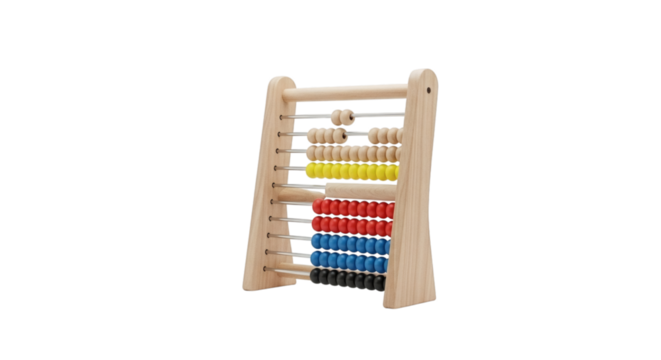 Wooden abacus with colorful beads isolated on transparent background