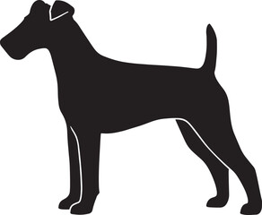 Silhouette of a fox terrier dog breed standing alertly showcasing its distinct shape and features