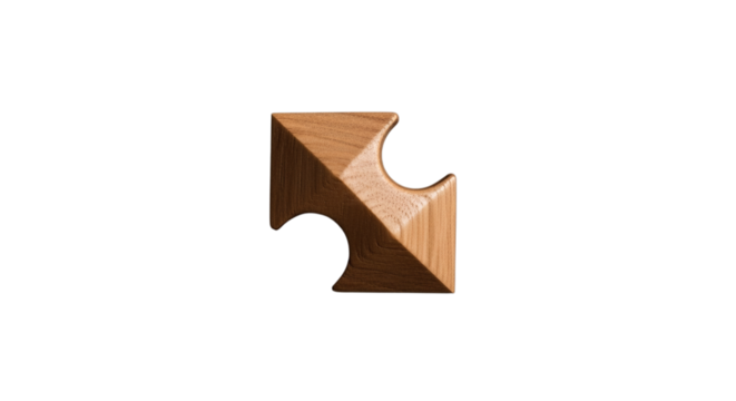 Wooden puzzle piece isolated on transparent background