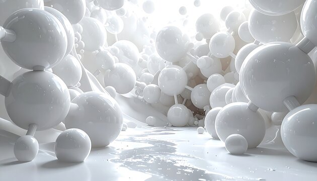 Abstract Molecular Structure in a Bright White Environment with Spheres - Powered by Adobe