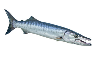 Great barracuda isolated PNG, silver predatory fish with sharp teeth on transparent background, marine wildlife