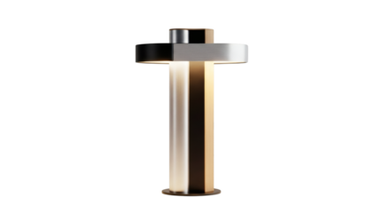 Modern cylindrical table lamp with metallic finish isolated on transparent background
