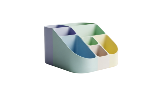 Colorful desk organizer isolated on transparent background