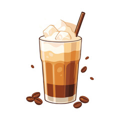 Iced Coffee with Whipped Cream PNG Illustration (Isolated, No Background)