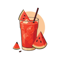 Fresh Watermelon Juice with Ice and Straw Illustration png