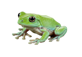 Green tree frog isolated on transparent background PNG, amphibian with smooth skin and large eyes for educational and wildlife projects