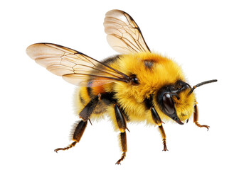 Detailed bumblebee PNG isolated on transparent background, close-up of a furry insect with wings for nature and wildlife designs