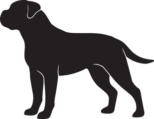 Silhouette of a boxer dog standing alertly showing its muscular build and distinctive head shape