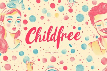 Childfree concept with happy adults surrounded by playful patterns