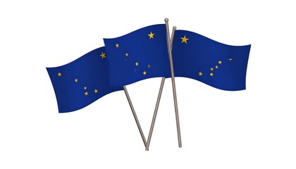 Alaska State Flags Waving on White Background, Concept of Travel or Politics