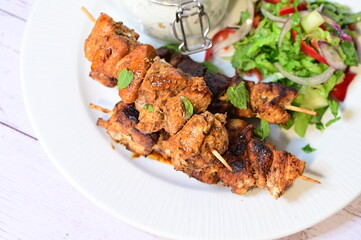 turkish kebab on plate with pita bread