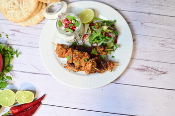 turkish kebab on plate with pita bread