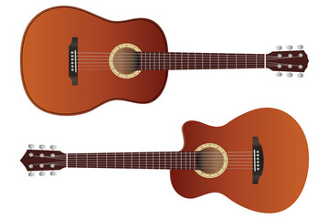 Acoustic guitar, Vector 3d Realistic Classic Acoustic Sunbird Wooden Guitar Icon. Acoustic guitar for music concept design, vector guitars, isolated on white background. 