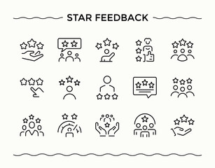 Star Feedback icon set. Pack of review, comment, satisfaction, opinion, experience, rating, survey and more. Experience icon set. Minimalist icons collection. Art and illustration.