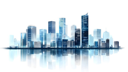 Fototapeta premium A modern cityscape illustration, isolated on a white background, symbolizing success in business, international corporations, and urban financial districts filled with skyscrapers, banks.