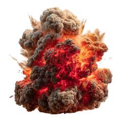 Intense fiery explosion with smoke and debris creating a dramatic and powerful visual effect isolated on transparent background