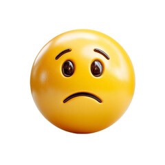 A sad yellow emoji face with expressive eyes and a downturned mouth isolated on transparent background