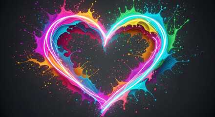 Vibrant heart shape formed by colorful paint splashes, a symbol of love, creativity, and artistic expression against a dark background