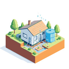 isometric view of a residential building with rain conservation 