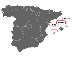 Landkarte mit Ortsschildern der Balearischen Inseln 