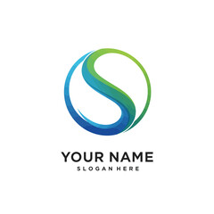 Obraz premium Modern S Letter Logo Design - Abstract Circle Shape with Blue and Green Swirls for Brand Identity