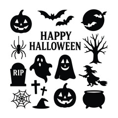 Obraz premium Colorful Halloween icons and decorations set