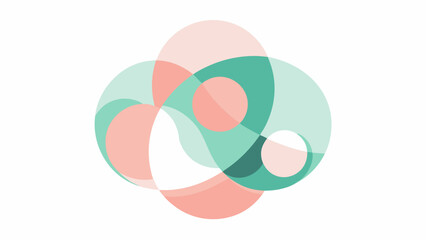 Obraz premium Abstract composition of overlapping translucent circles in soft pink, green and white on white background