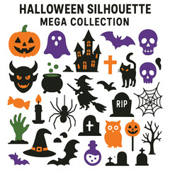 Colorful Halloween icons and decorations set