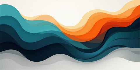 An abstract colorful wave vector illustration for a business banner design with a fluid curve pattern on a blue and orange rainbow background