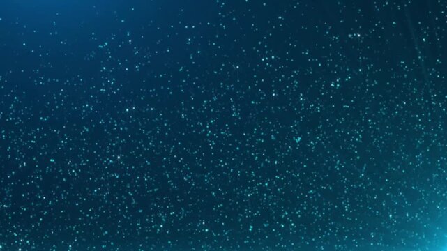 Blue glitter particles awards dust gradient abstract background. Futuristic glittering in space on blue background. 