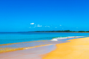 Fototapeta premium Tropical turquoise blue Mai Khao Naiyang Beach Phuket island Thailand.