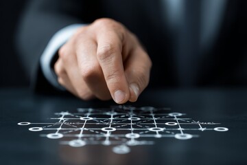Business professional making strategic decisions on a digital interface in an office environment