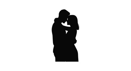 Romantic silhouette of a couple embracing and kissing in a tender moment together