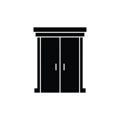 Simple black and white illustration of a closet with double doors