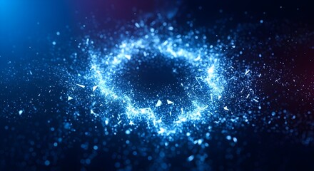 Abstract glowing blue energy circle with swirling particles and bright flares