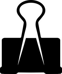 A black binder clip with silver arms and a looped handle on a white/transparent background design element