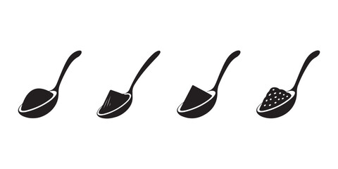 Black ladle icon set, Minimal kitchen utensil silhouette vector
